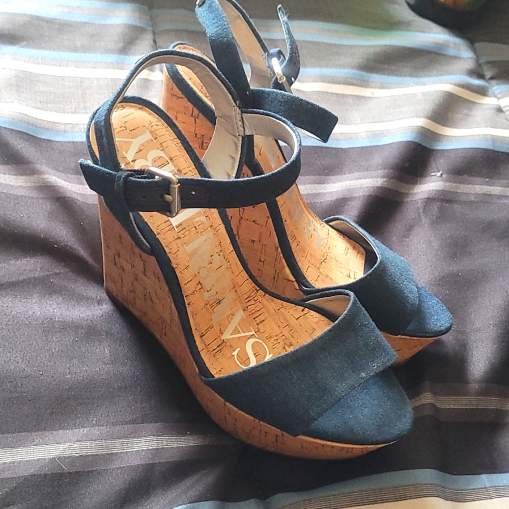 Sam & Libby Denim Cork Heeled Sandals